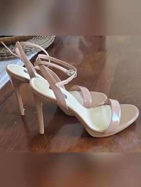 Ninewest Nude Patent Strappy High Heel Sandals